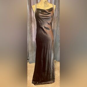 La Femme Elegant Black Satin Gown
